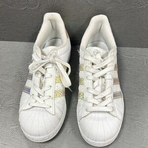 Adidas Women's White Sneakers with Holographic Stripes